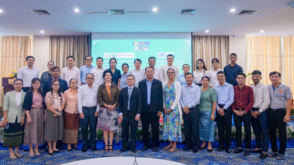 Participants take a group photo following welcoming remarks from ministry representatives. The workshop brought together stakeholders from the government, development agencies, the private sector, and non-governmental organizations to strengthen education financing strategies. (Photo: Save the Children)
